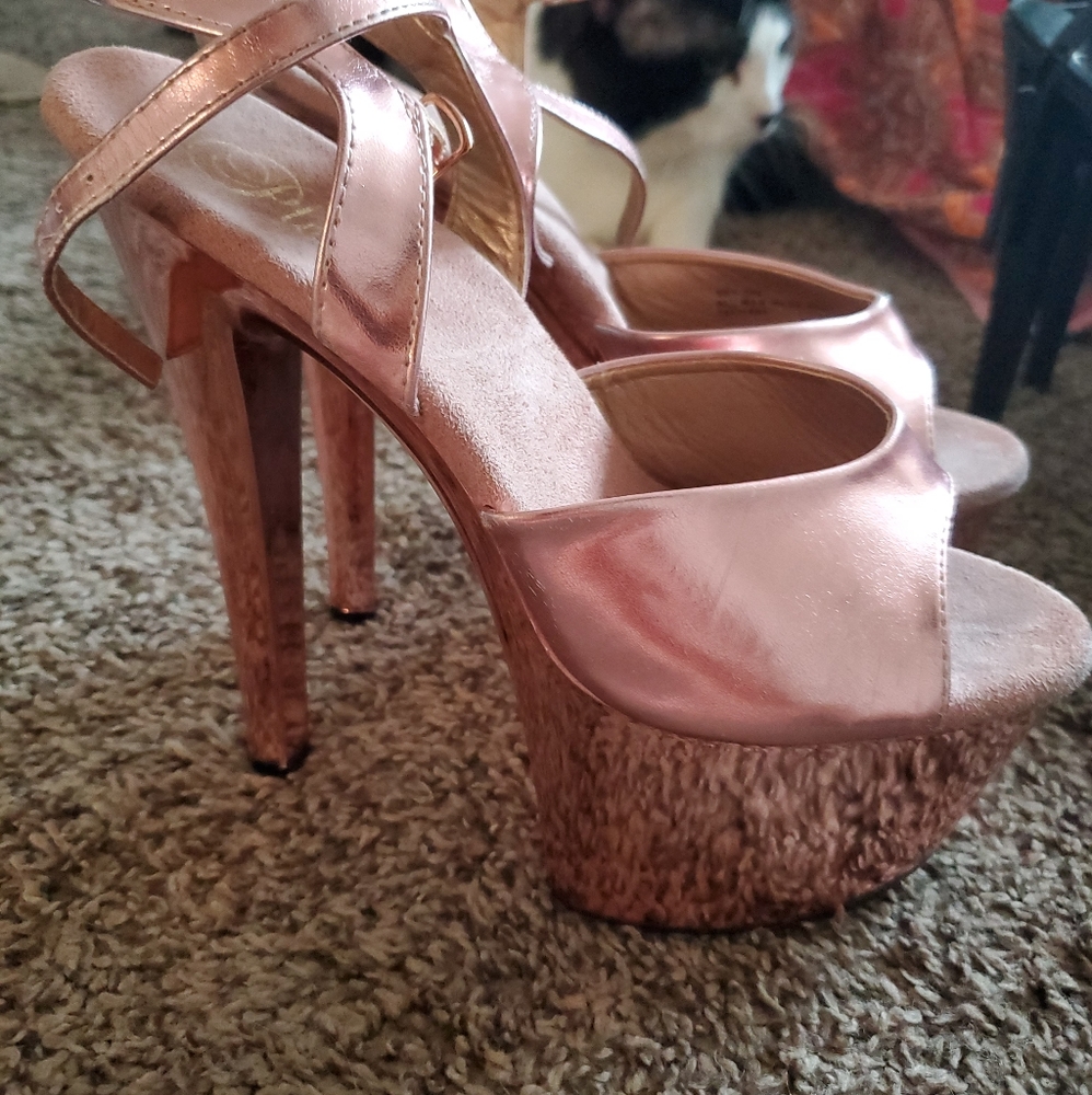 Metallic pink pleaser platform heels